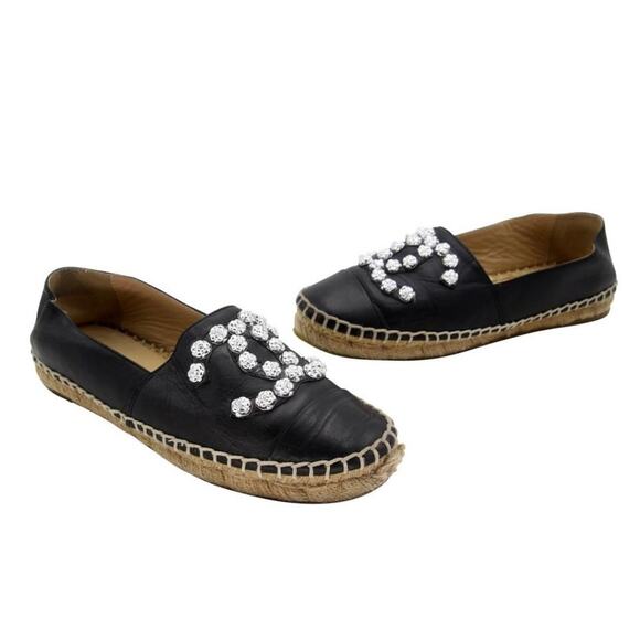 Chanel Espadrilles 36 Lambskin Leather Studded Cc Camellia Flats CC-S0207P-C031 - Picture 2 of 11